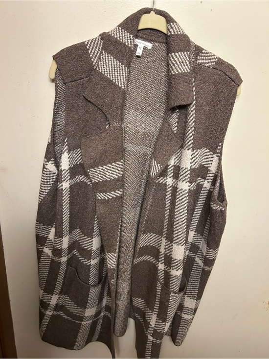 Maurices Sweaters - Maurices Brown and White Plaid Knit Sleeveless Cardigan Vest